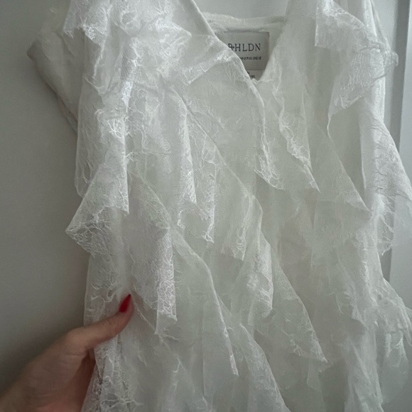 BHLDN Jia Bias-Cut Lace Ruffled V-Neck Gown - Picture 7 of 8